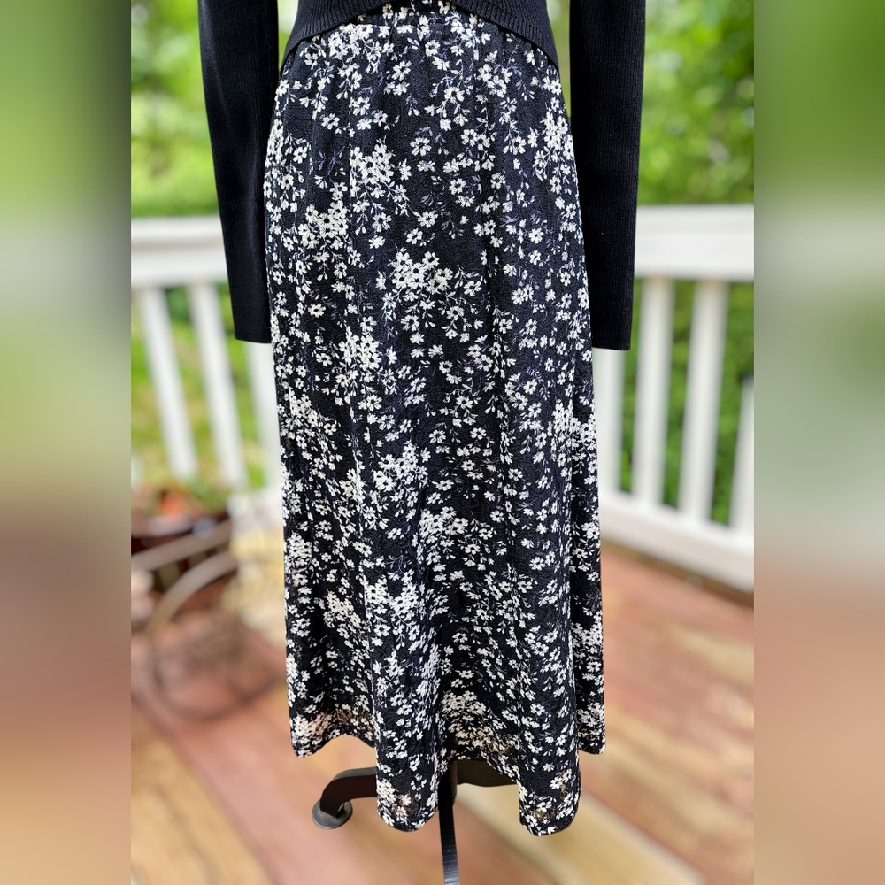 Black & White Floral Long Maxi Skirt